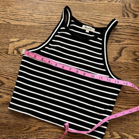 Madewell 100% cotton Black & White Striped Crop Tank Top, thick, high neck, bold - Picture 4 of 6